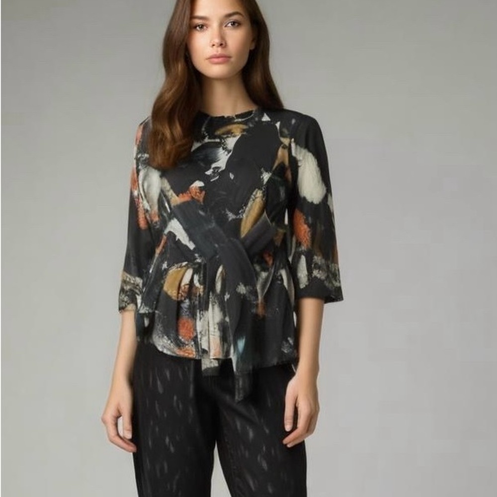 COS Sz 6 Printed Wrap Lagenlook Asymmetrical Blouse